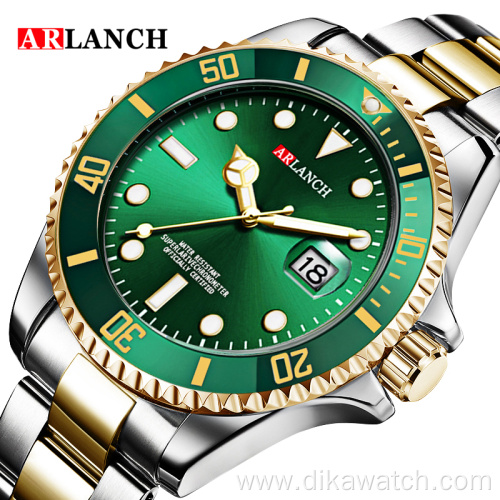 ARLANCH A306 New Water Ghost Series Classic Green Dial Luxury Men Not Automatic Watches Stainless Steel Waterproof Quartz Watch